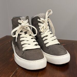 Sam Edelman Pence Faux Fur-Trim Suede High-Top Sneakers Size 6.5